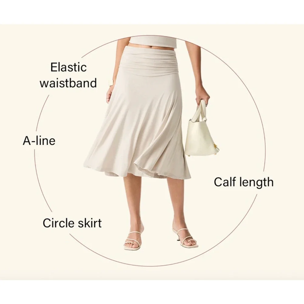 OGL Skirt Size M NEW Flowy Side Ruched A-line Midi Skirt Eco-SkinKiss White